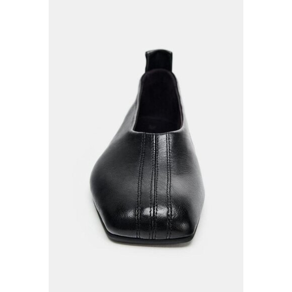 ZARA SQUARE TOE LEATHER BALLET FLATS - Picture 4 of 5